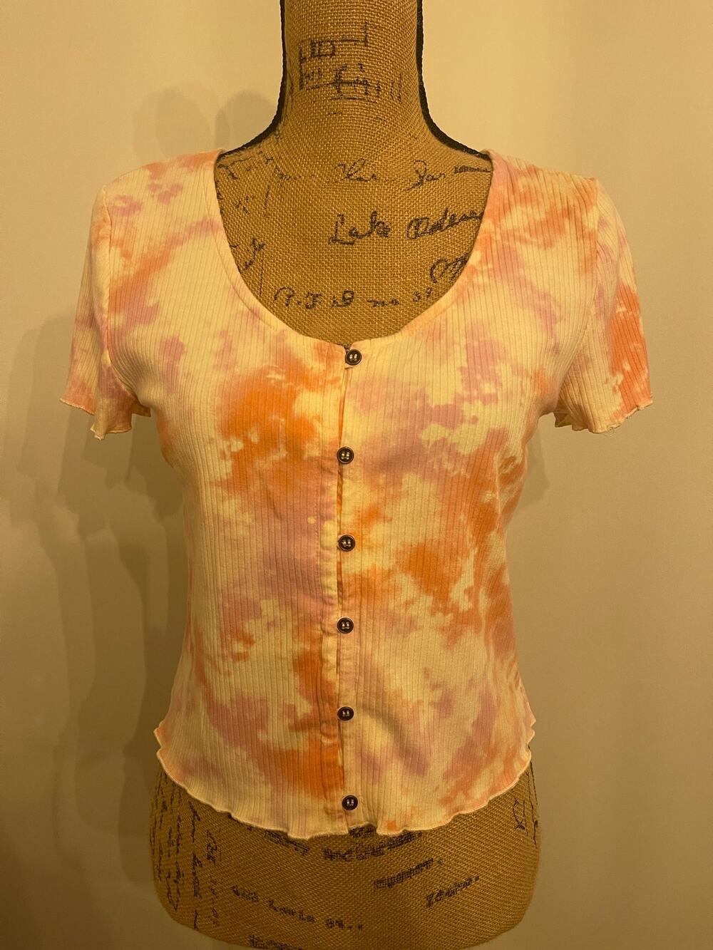 SO Tye Dye Short Sleeve Shirt Orange & Pink Size Large